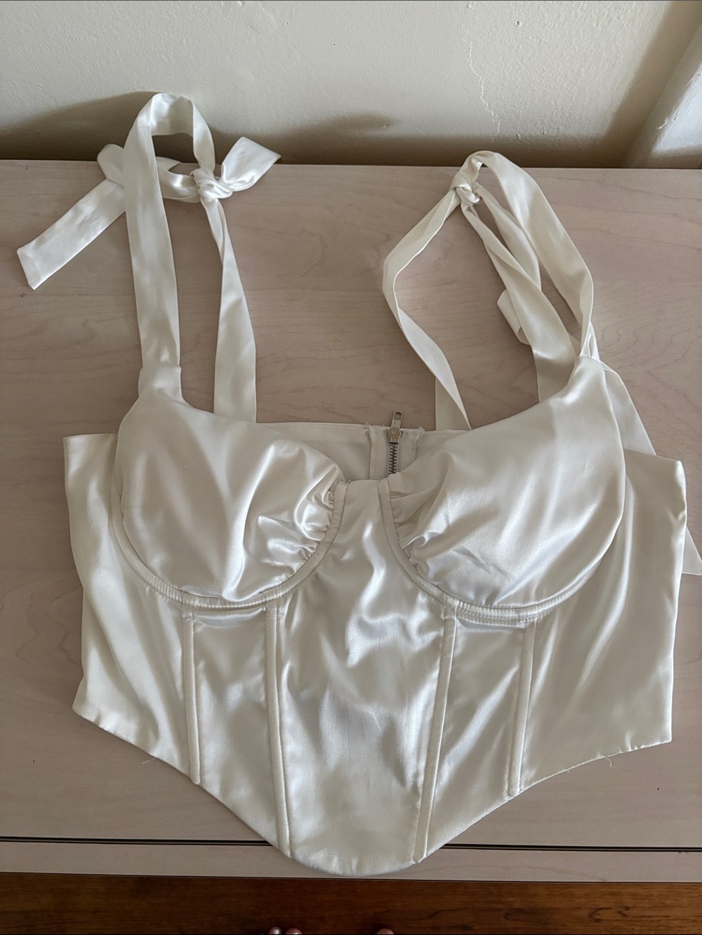 White Satin Tie-Shoulder Bustier Top